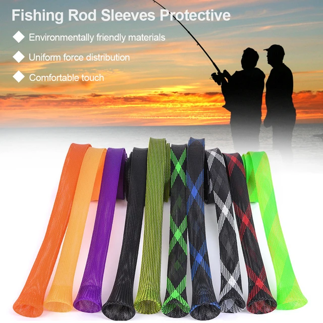 Fishing Rod Sleeve Rod Sock Cover 1.7m Blue White Braided Mesh 2 Pack 