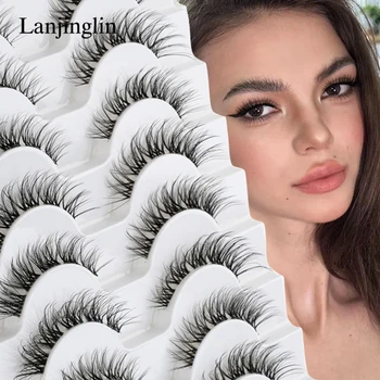 Lanjinglin 3/10 pairs 3D Mink Lashes Faux Mink Fluffy Lash Soft Full Thick Wispy Eyelash Dramatic False Eyelashes Makeup