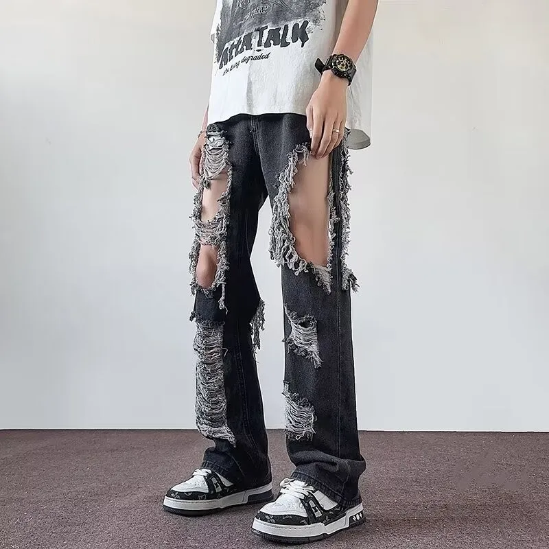 Ripped Baggy Jeans For Men Black Mens Ripped Jeans Streetwear Men's Trousers Work Wear Autumn