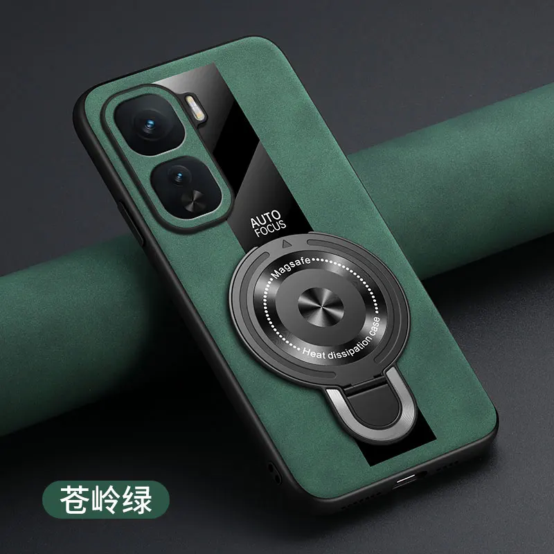 Magnetic Ring Holder Luxury Shockproof Case with Plexiglass & PU Leather
