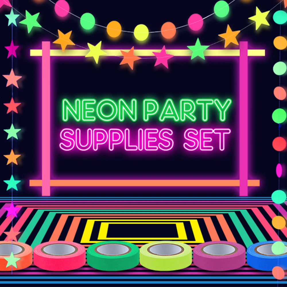 

УФ-ленты для УФ-лампы, реактивные круглые точки, звезды, подвесная Бумажная гирлянда, неоновые светящиеся фотообои, товары для дня рождения, светящиеся фотообои, украшения