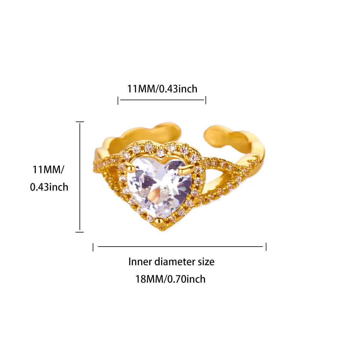 Zircon Heart Wedding Rings Stainless Steel Gold
