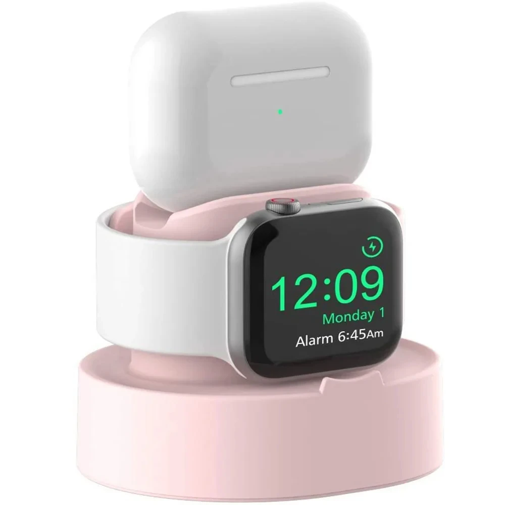 Upgraded 2-in-1 Silicone Stand for Apple Watch iphone for Airpods Charging Base iwatch Night Dock