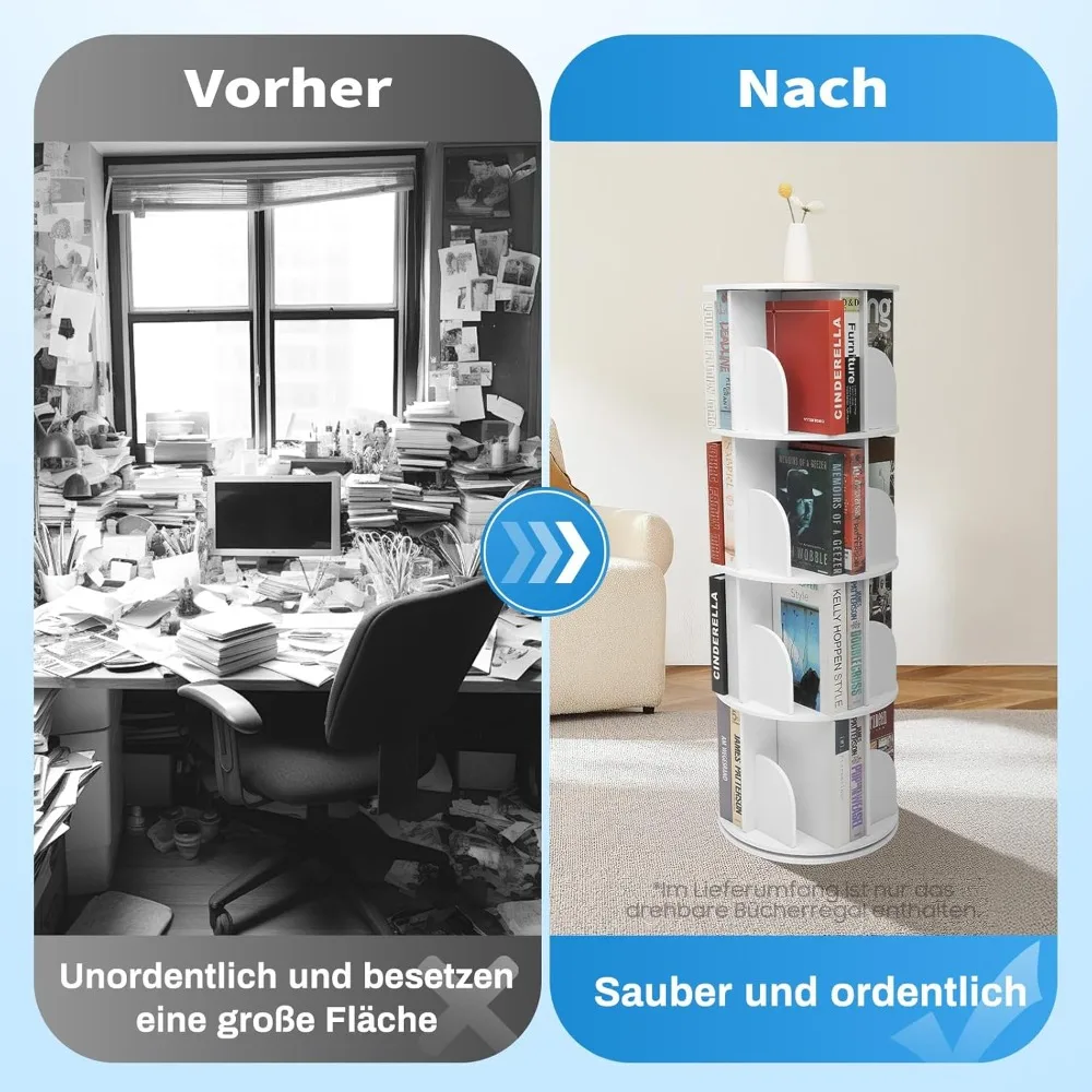 4-stufiges weißes Bücherregal, modernes, schmales Lagerregal für Wohnzimmer, Schlafzimmer, Büro, freistehende Bücherregale und Regale, einfache Montage – Detail 3
