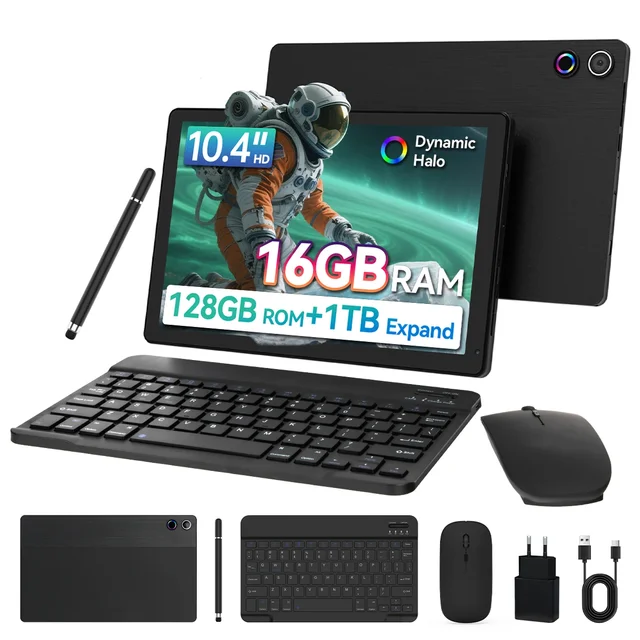 Android 15 Tablet 10.4 Inch 8-Core Processor 16GB RAM 128GB ROM 1TB TF Card Expand 5G/2.4G WiFi 5MP+8MP Camera Tablet Bundle