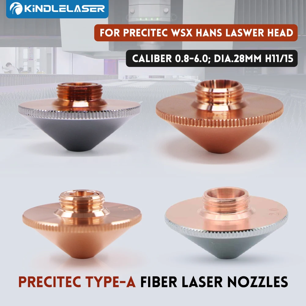 KINDLELASER Laser Nozzle Single/Double Layer Dia.28mm H15/11mm Caliber 0.8 - 6.0 for Precitec WSX HANS Fiber Laser Cutting Head