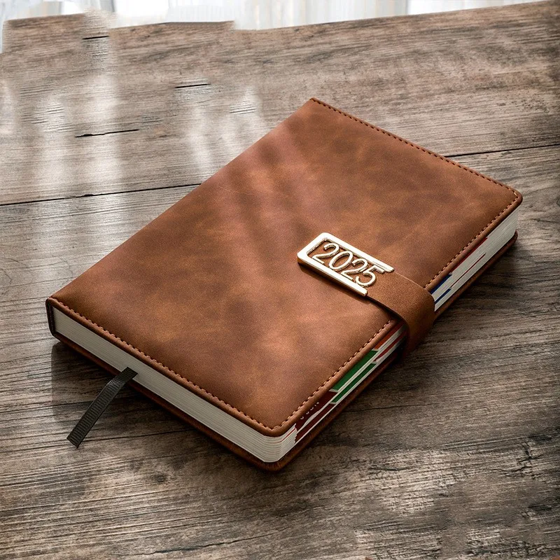 A5 Leather Cover Buckle Annual Calendar Thickened Notebook Business Office Meeting Records Business Notepad Diary Notes