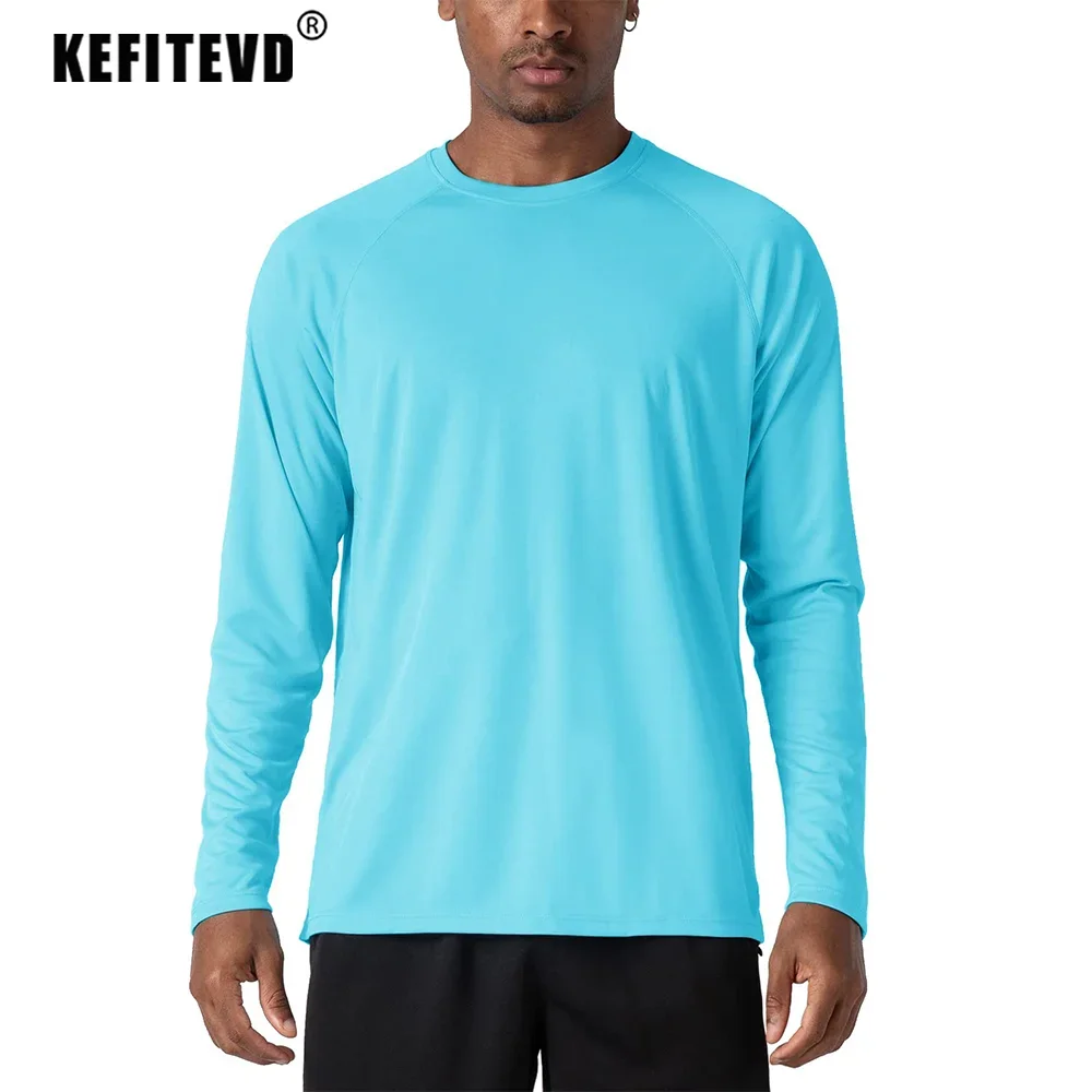 KEFITEVD Quick Drying Men's UPF 50+ Long Sleeve T-Shirts Men Sun Protection Outdoor Fishing Hiking T-Shirts UV Block Shirts Tops