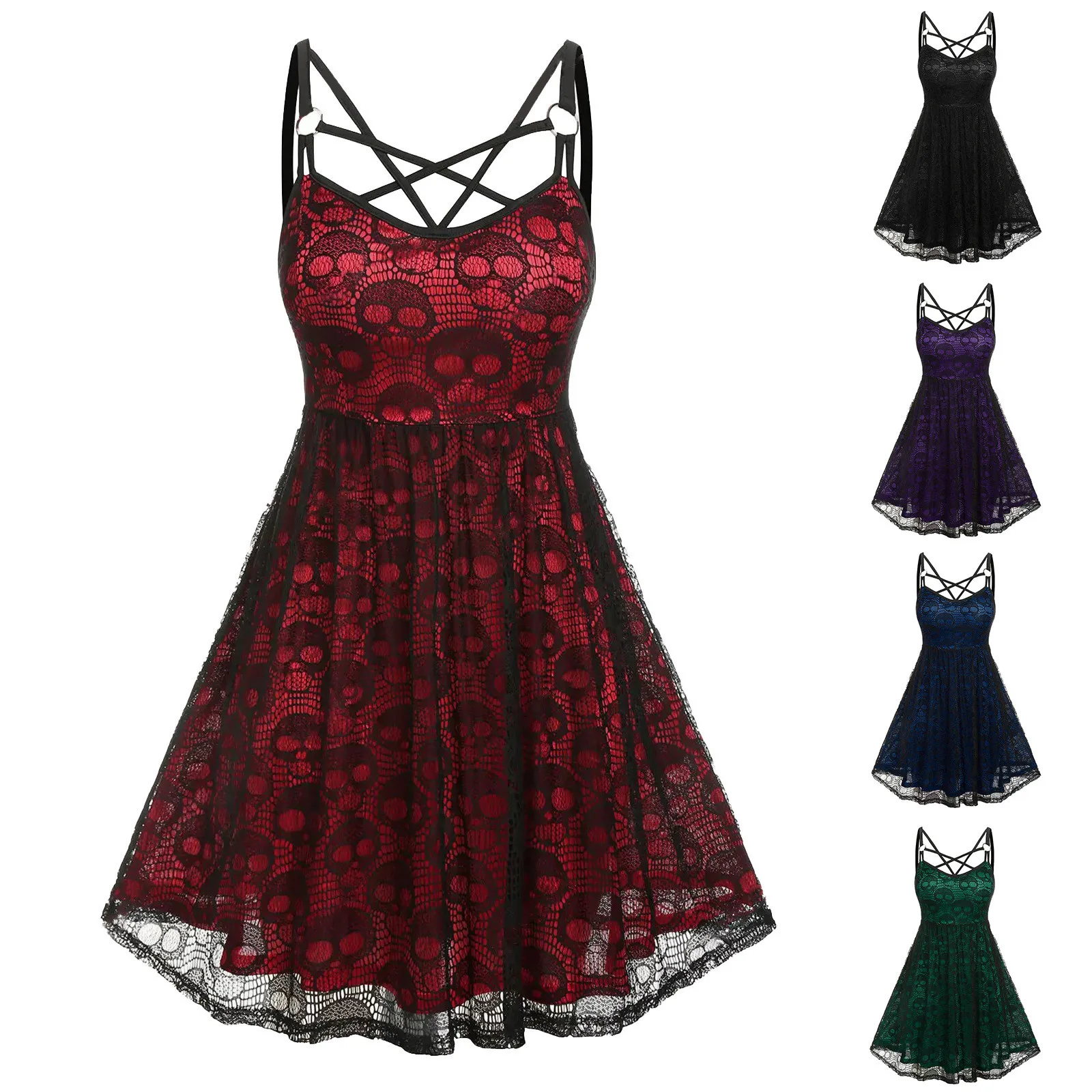 

Women Vintage Halloween Sling Print Neck Waist V Neck Mesh Dress Plunging Neckline Dress Mid Calf Formal Dresses