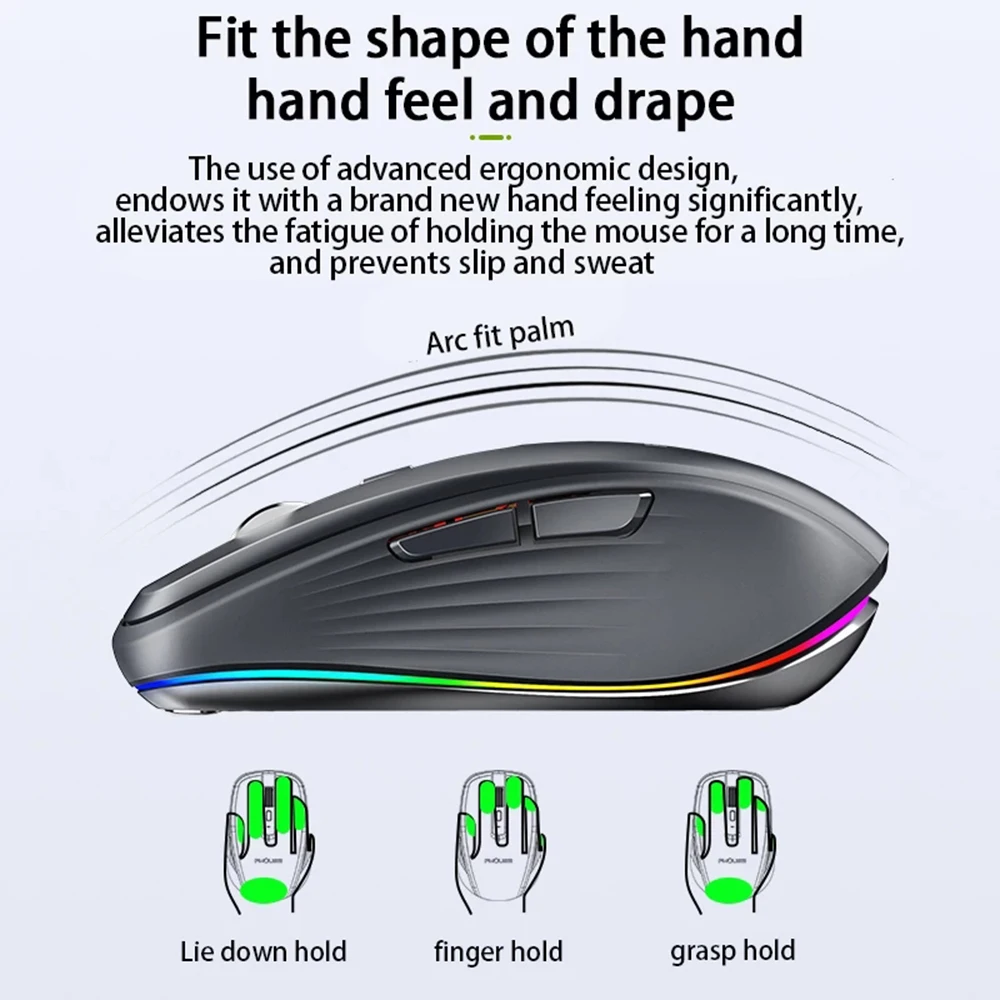 Dual Mode Rechargeable Wireless Bluetooth 2.4G Mouse RGB Mute Mouse For Windows Mac IOS Android Laptop Tablet  Phone PC