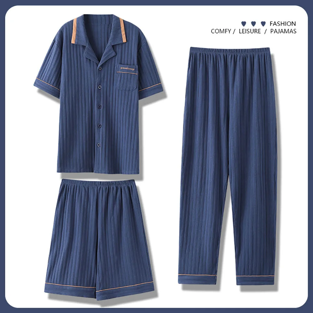

L-4XL 3PCS/Set Big Size Sleepwear Double-sided 100% Cotton Soft Breathable Pajama Sets Spring Summer 2024 Loose Pijama Hombre
