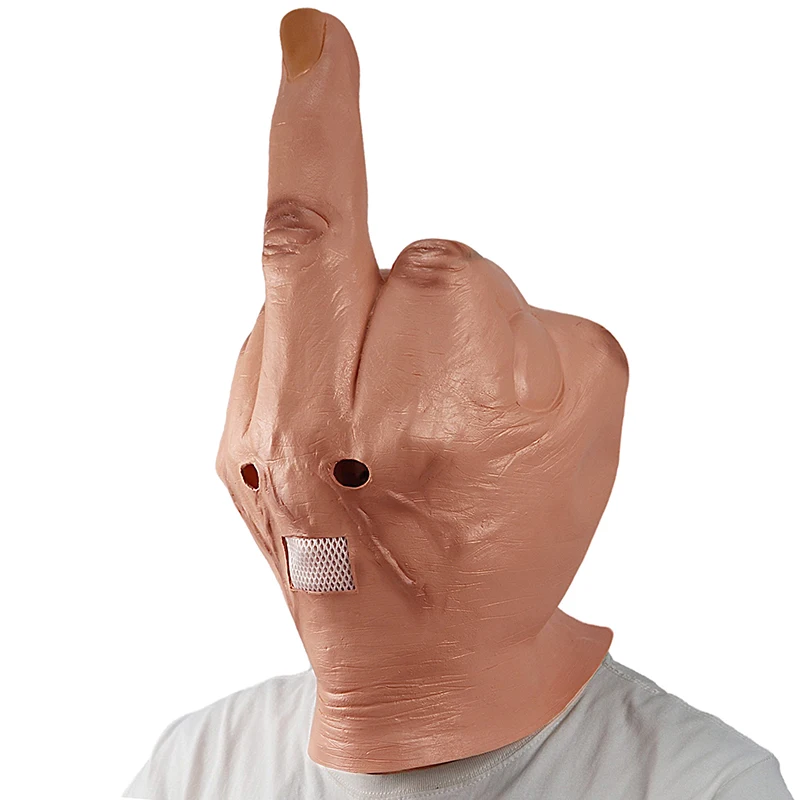 Creative Personality Despises Vertical Middle Finger Latex Mask Halloween Creepy Fingers Cosplay Spoof Headgear Props Half Face Mask Masquerade Mask Full Face Mask Cosplay Hats Game Cosplay Props
