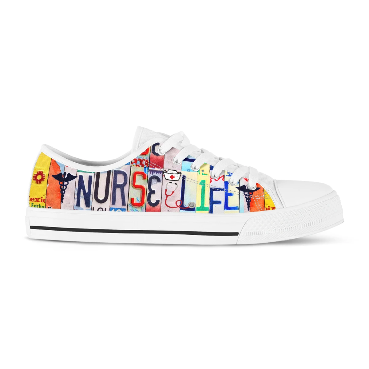 License Plate Nurse Life Design Canvas Shoes Low Top Flat Shoes For Girl Vulcanize Shoes Female Casual Shoes