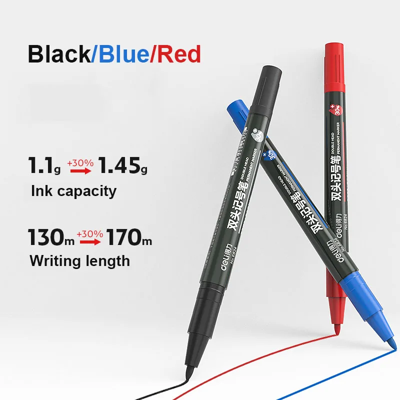 Deli Permanent Marker Pen Set Color Markers Dual Tip Nib