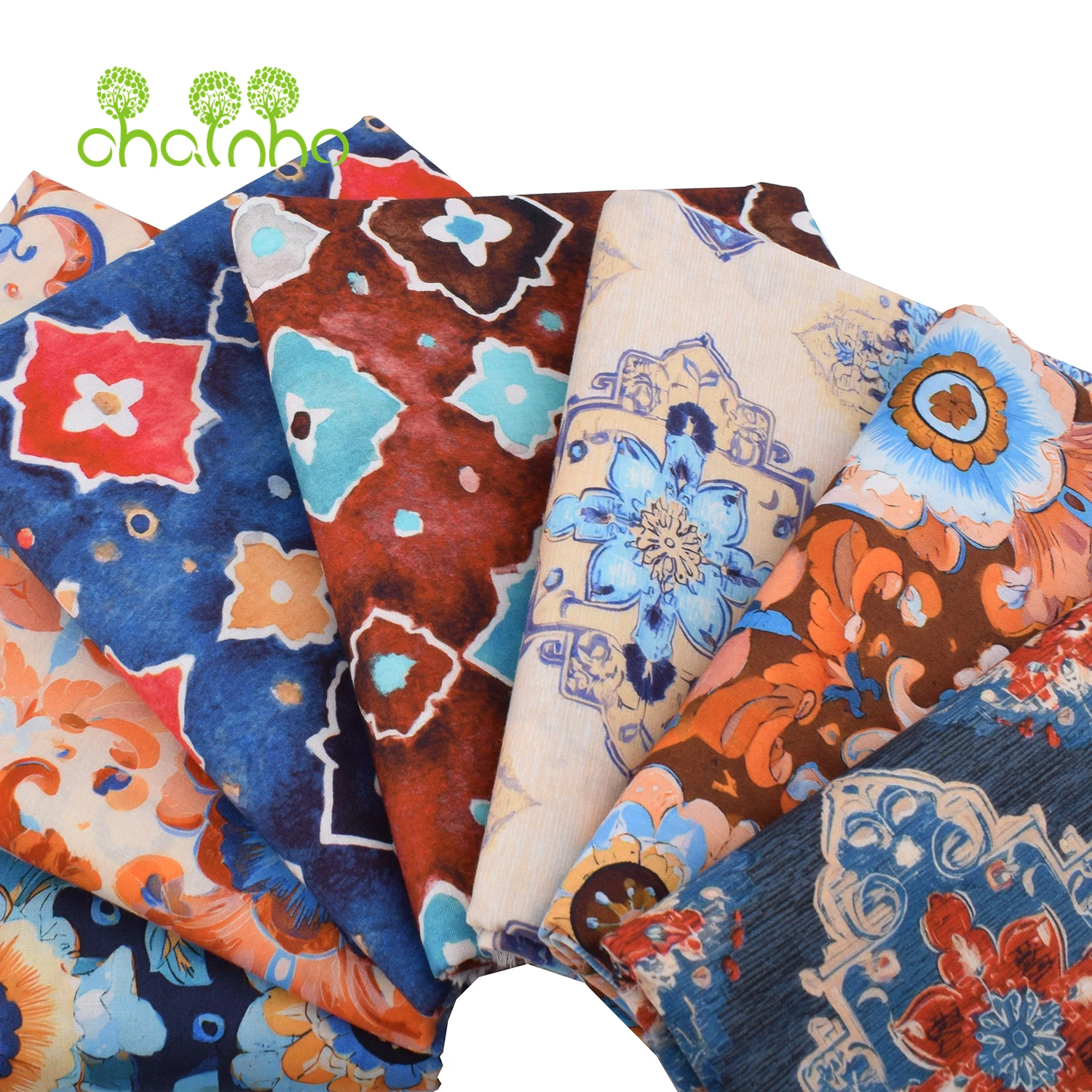 Chainho,Printed Plain Weave Poplin Cotton Fabric,DIY Quilting Sewing Material,Patchwork Cloth,Floral Series,2 Sizes,15PC224