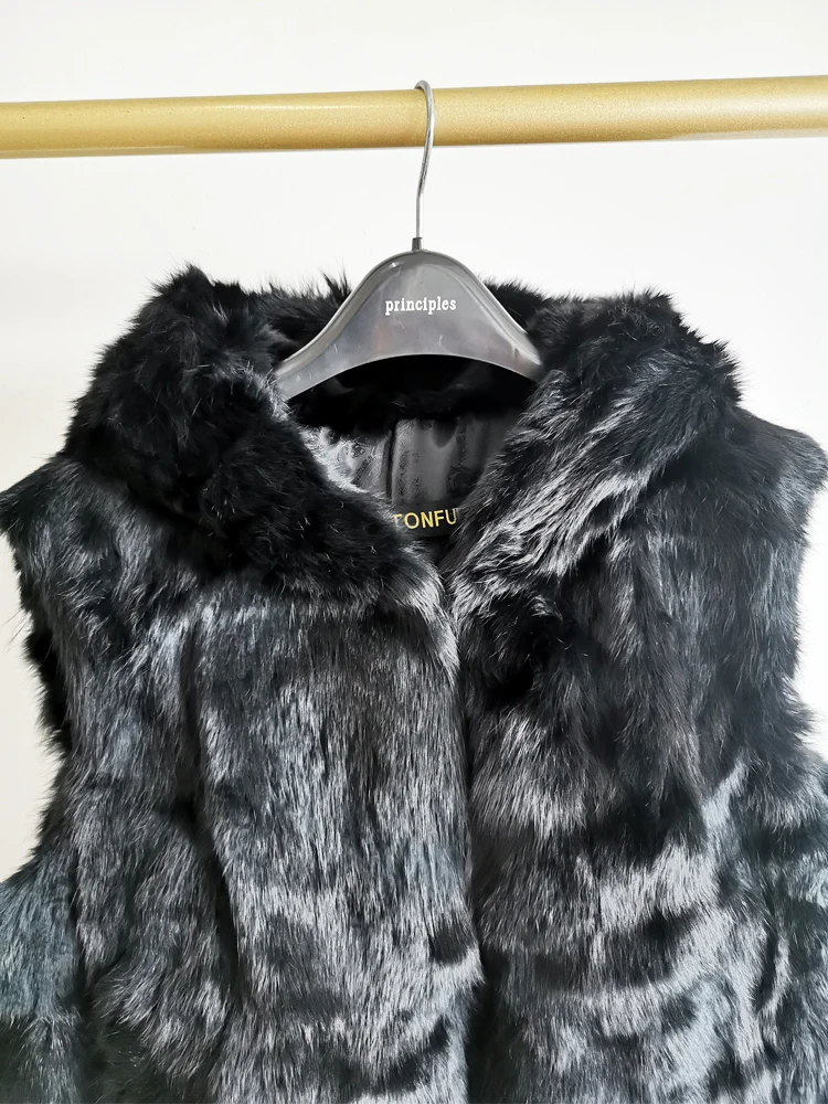 CX-G-B-14 Women's 100% Genuine Rabbit Fur Vest Hooded Fur Waistcoat Fur Vest  - AliExpress