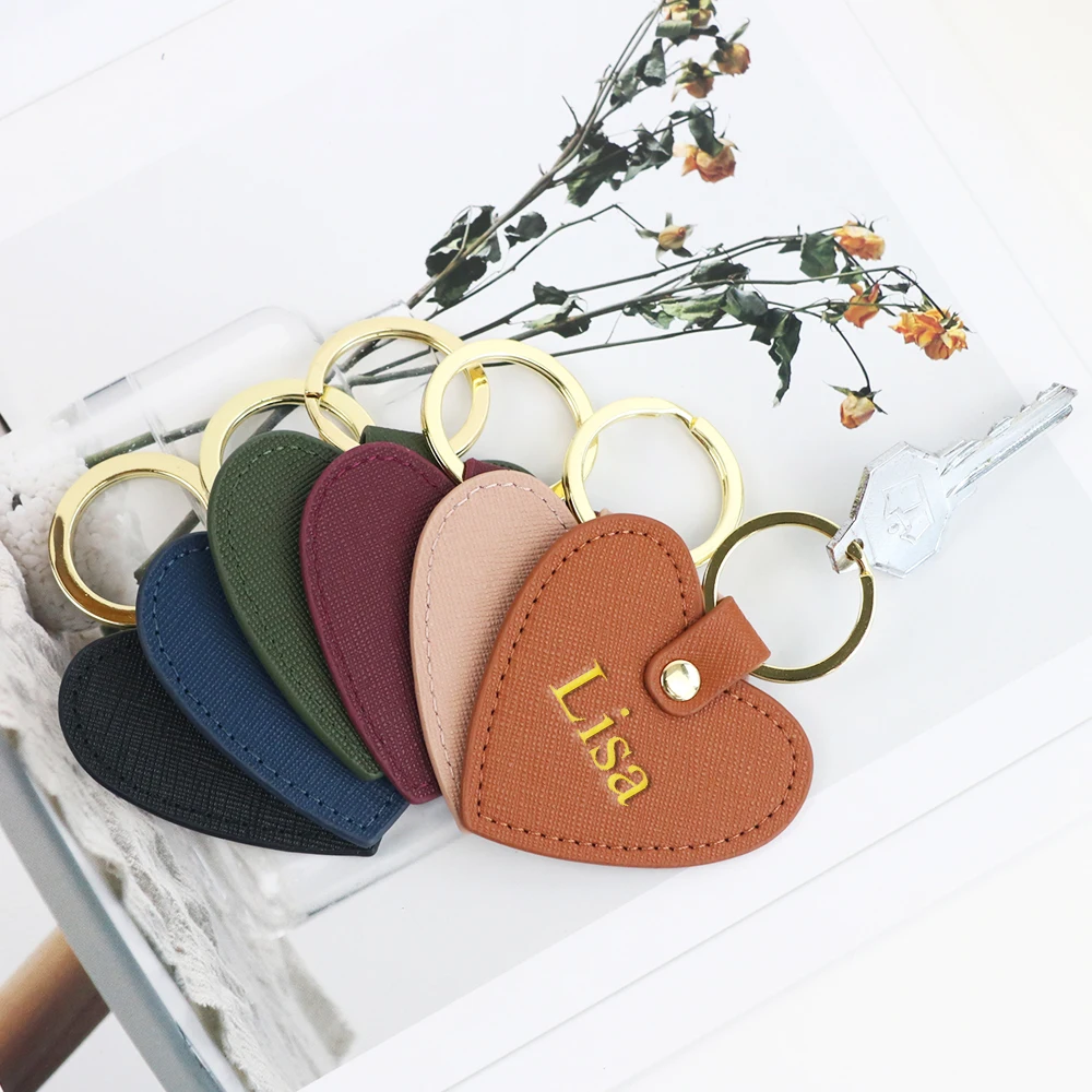 Customized Name Ins-Style Heart-Shaped PU Leather Multi-Color Simple Gift for Couples, Ladies, Bags, Car Keychains, Pendants