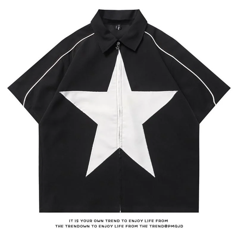 

2023 new splicing pentagram tooling hoodies American retro couples tops men and women T shirt coat Simple style zip up hoodie