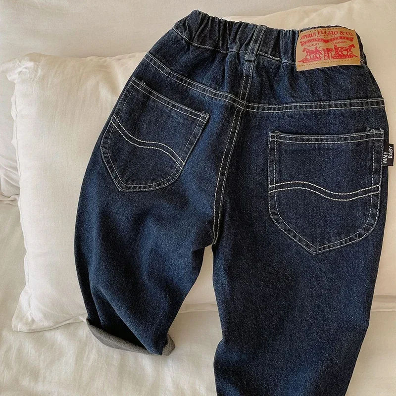 New Loose Kids Baby Girls Boys Solid Color Children\'s Denim Pants Spring Autumn Casual Girls Boys Jeans