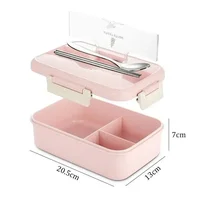 Boîte à déjeuner micro-ondes pour enfants, boîte à Bento Portable pour école et bureau avec vaisselle, cuillères, baguettes, boîte à nourriture en paille de blé 6