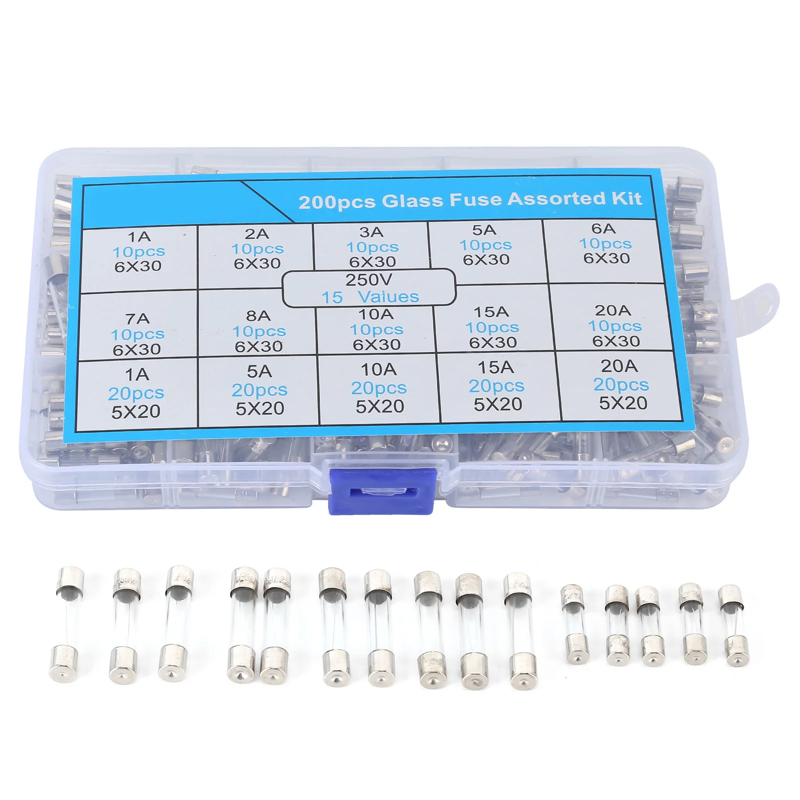 auto Kit glass Assortment Kit Safety Glass Tube 6x30mm 5x20mm Accessory Set for Instrument for Automobile