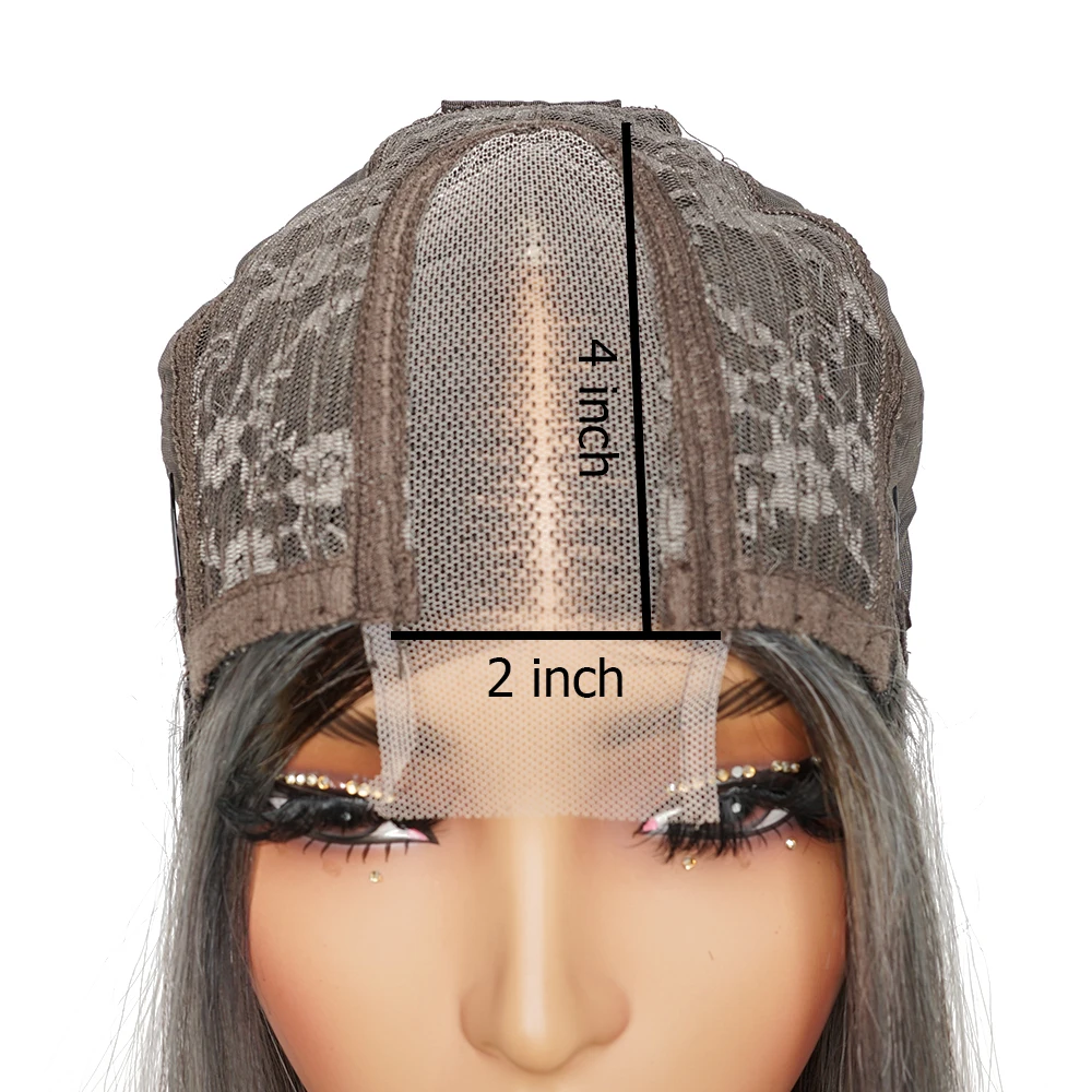 Ombre Grey 2x4 Lace Front Bob Wig Blunt Cut 100% Human Hair