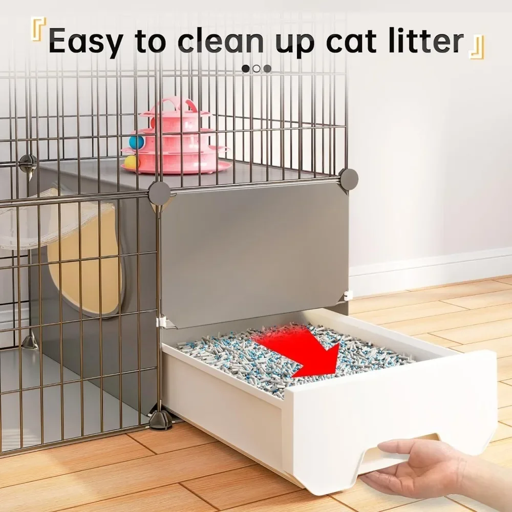 Cat Cage with Litter Box,4-Tier DIY Cat Enclosures Large Playpen Detachable Metal Wire Kennel Indoor Crate Large Exercise