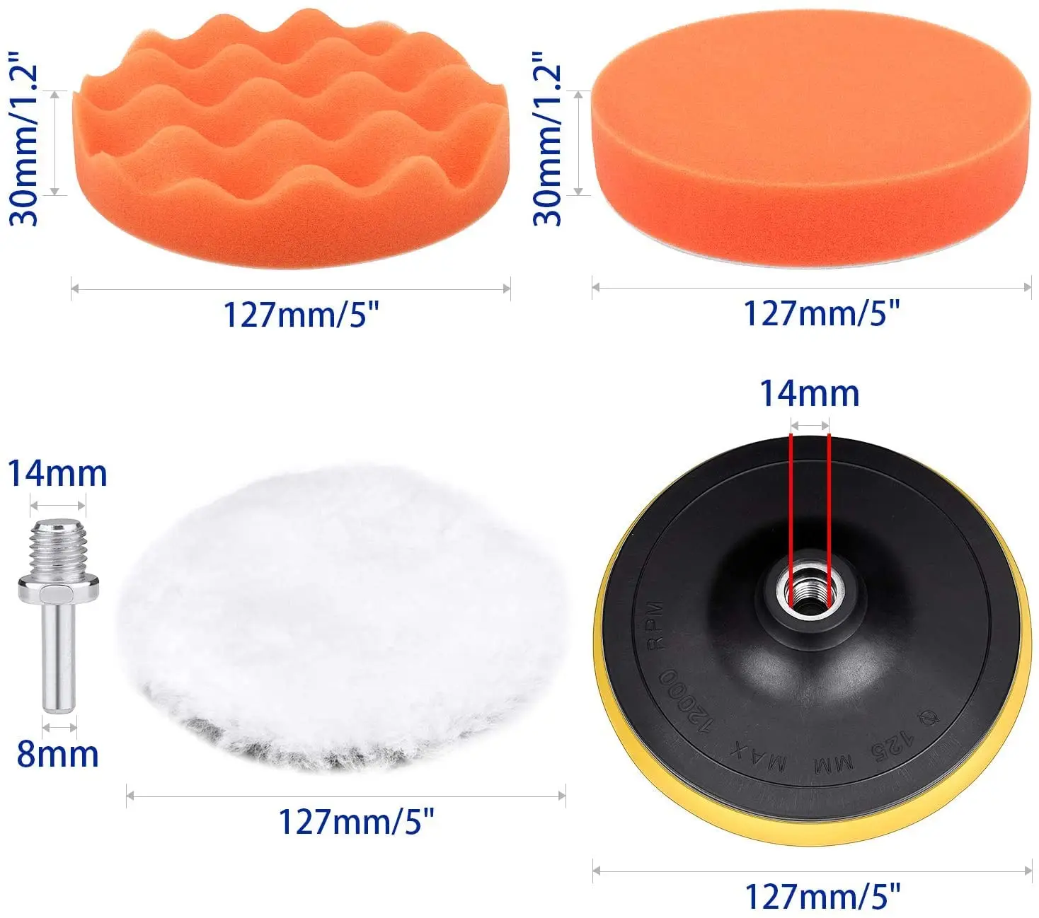 5 Inch Buffing and Polishing Pad Kit 11 PCS with Drill Adapter and Woolen Pad for Car Buffer Polisher Polishing Waxing