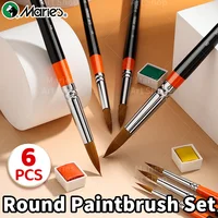 Marie's 6pcs Round Nylon Hair Paint Brushes Set,Paintbrushes for Acrylic,Oil,Paint by number,Tempera,Canvas for Students,Adults 1