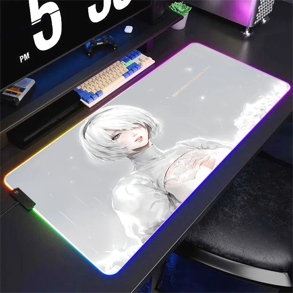 RGB NieR Automata XXL LED Backlit Gaming Deskmat - Large Cool Mouse Pad for Office and Gaming Setup