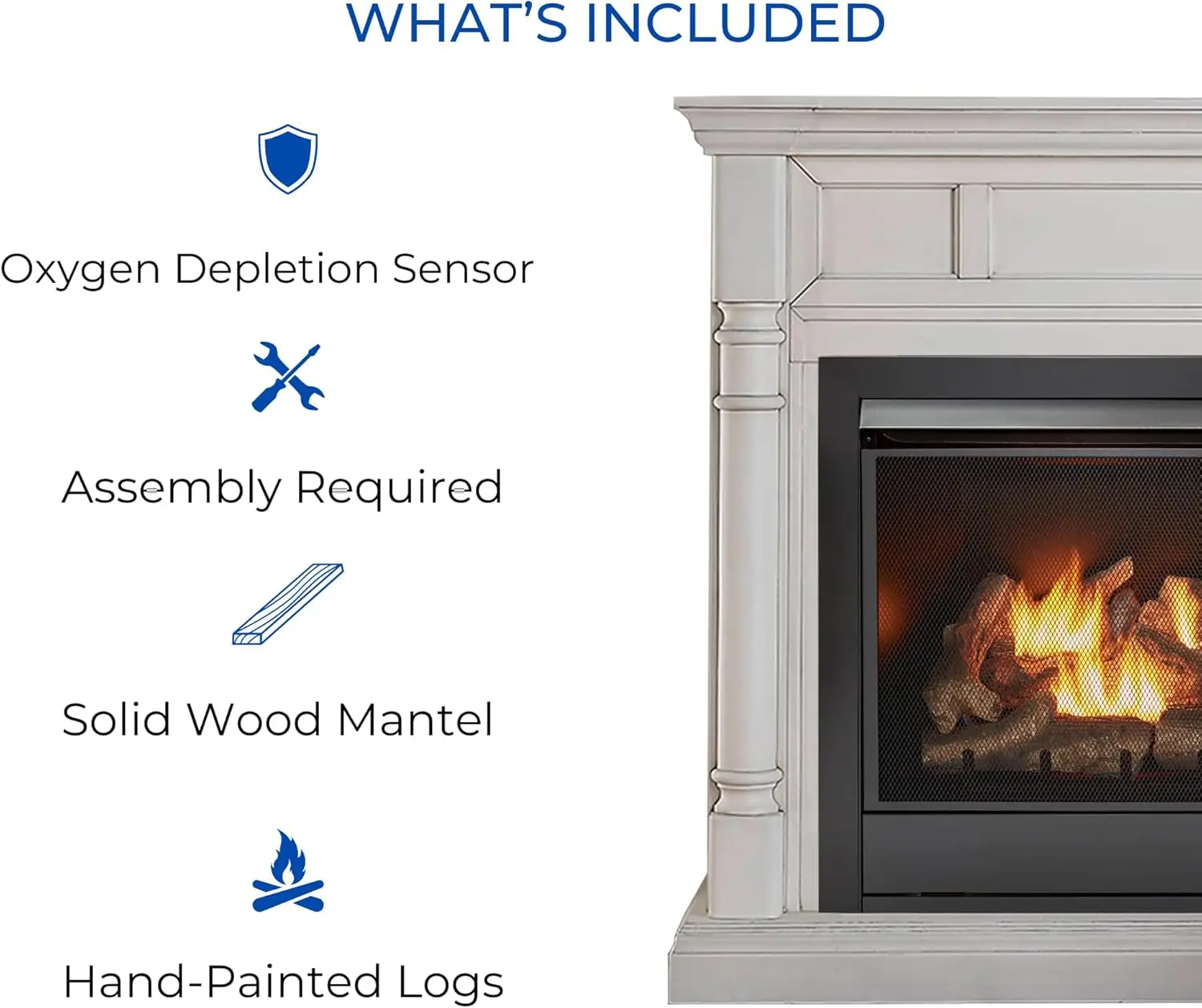 Dual Fuel Ventless Gas Fireplace System with Mantle, Remote Control, 9 Fire Logs, Use with Natural Gas or Liquid Propane 5