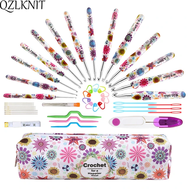 QZLKNIT Hot Aluminum Crochet Hook Set Ergonomic Grip Interchangeable Crochet  Knitting Sets Sunflower Crochet Knitting Hooks Gift - AliExpress