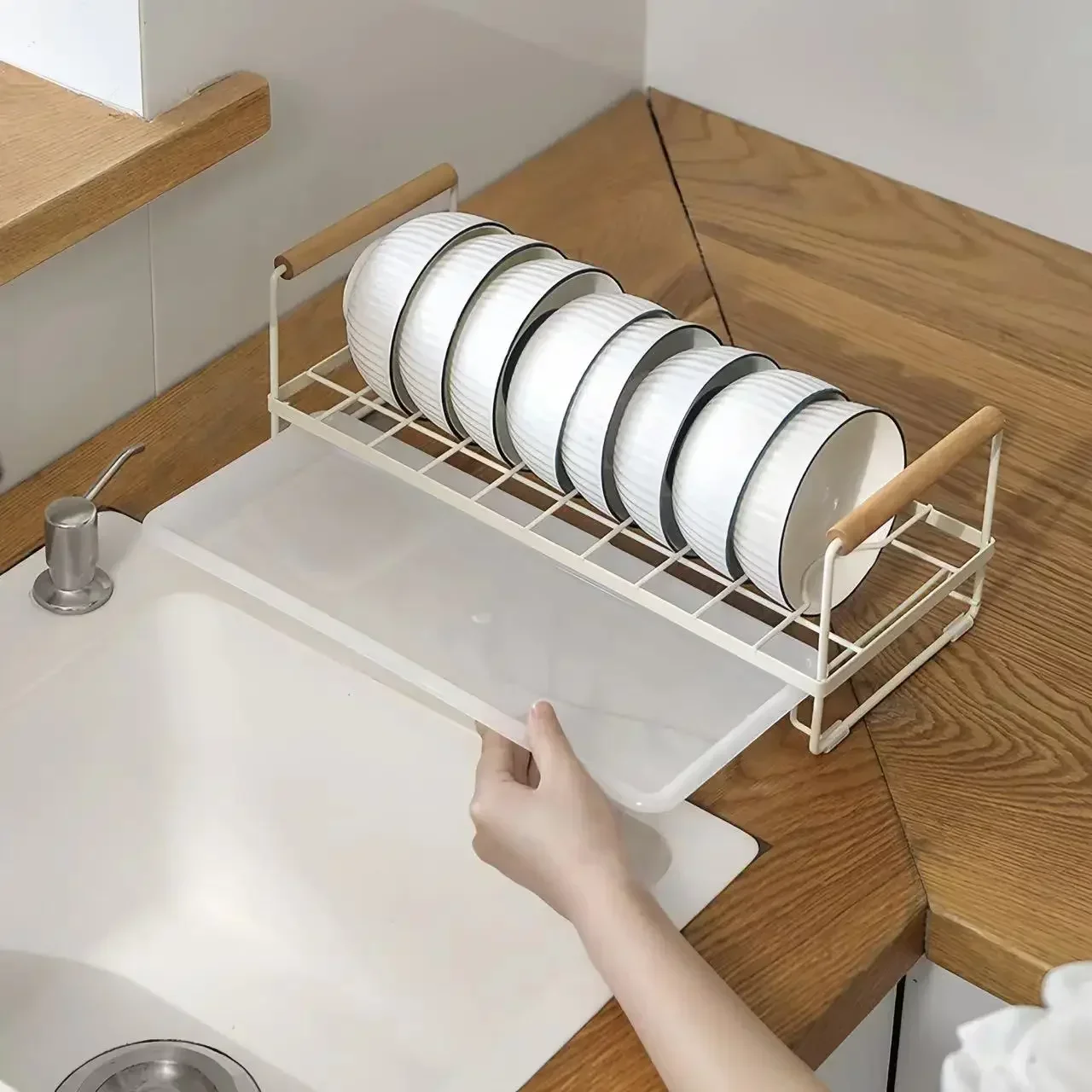 Storage Rack Kitchen Storage Rack Perforation-Free Drain Bowl Tray Household Countertop Utensil Cabinet