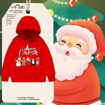 Children's Christmas Santa Claus Christmas Eve Elk Week Printed Youth Hooded Sweatshirt Boys and Girls Student Style Casual Tops