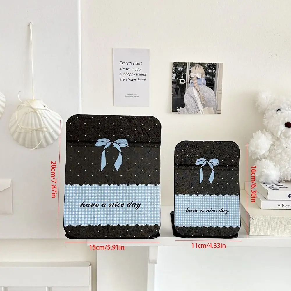 Pu Leather Desktop Stand Mirror Pink Bow Compact Cosmetic Mirror Vanity Mirror Folding Light Weight Fold Makeup Mirror Bedroom