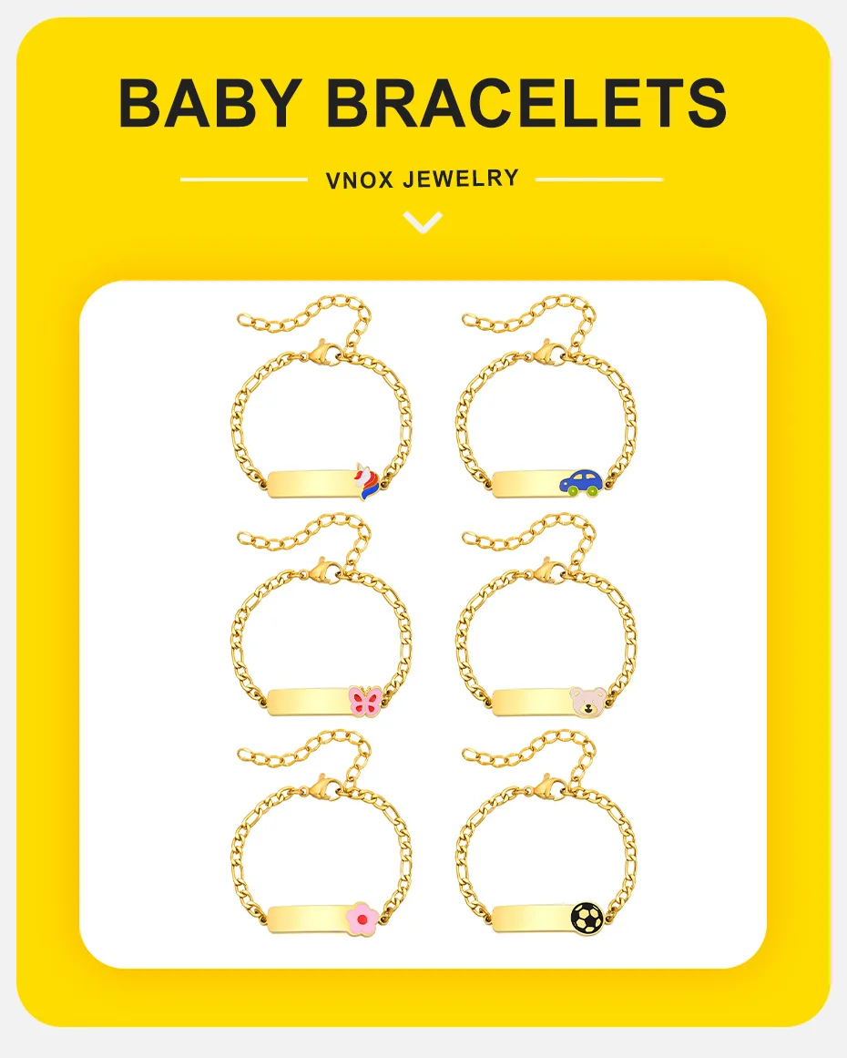 Vnox Personalisiertes Geschenk für Mädchen und Jungen, 12–17 cm große Baby-Namensarmbänder, antiallergische, glänzende Edelstahlarmbänder, Emaille-Blume – Detail 3