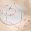 Luxury Watch Women Ring Necklace Earrings Bracelet Set Watches Butterfly Leather Strap Ladies Quartz WristWatch No Box 4