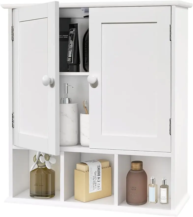 

Bathroom wall cabinet with 2 door adjustable shelves, white wall cabinet for storage in toilet