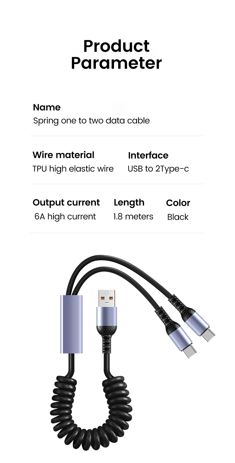 2-в-1 6A пружинный кабель для передачи данных выдвижной USB A к Type C ...