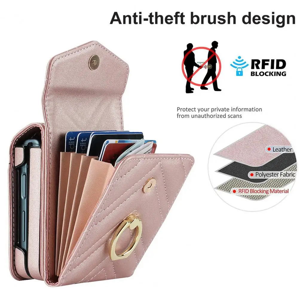 

Card Holder Phone Case Z Flip5 Phone Case with Scratch-resistant Card Slots Fashionable Lanyard Multi-functional Wallet