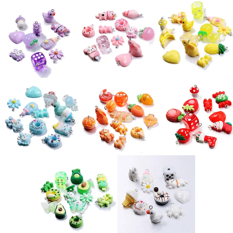 Spritewelry 27Pcs 3D Assorted Fruits Charms Resin Strawberry Apple Pendants  9 Styles Fruits Slime Dangle Charms Hanging Ornament for DIY Keychain