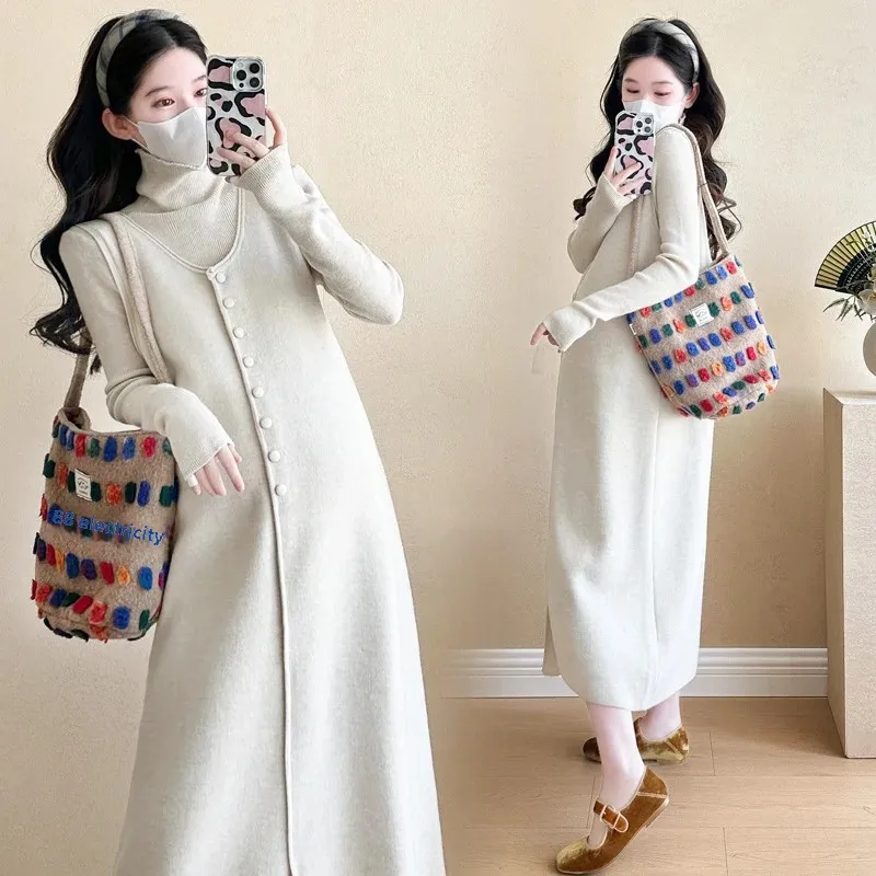 Fashionable Maternity Clothing Set Loose-Fit Knitwear 2-Piece Suit For Pregnant Women Trendy Korean Style Spring/Autumn Outfits