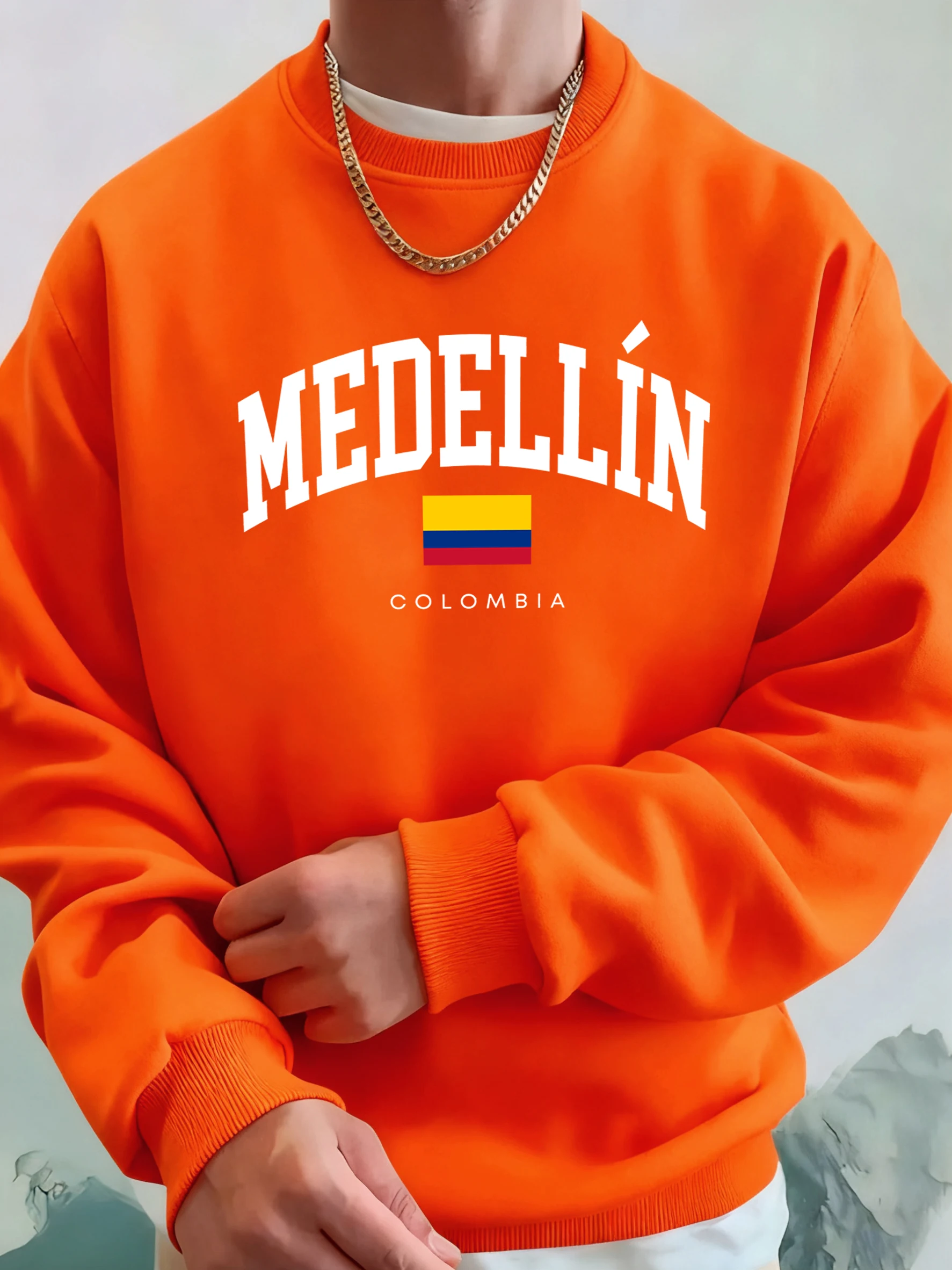 Medellin Colombia Letter And Flag Printed Men'S Hoodies Comfortable Fleece Sweatshirts Soft Fashion Tops Street Warm Clothes