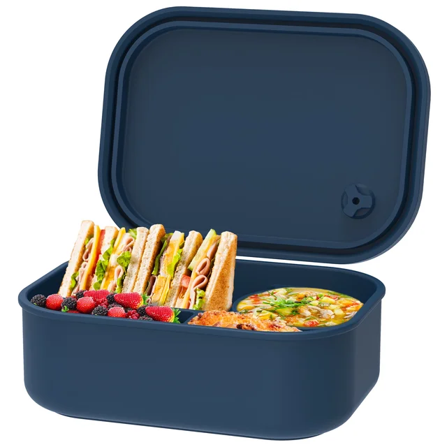 Boîte à Bento en Silicone de 500ml, récipient de stockage des aliments Portable, boîte de repas de voyage étanche avec 4 compartiments, coffre-fort pour micro-ondes pour la maison 2