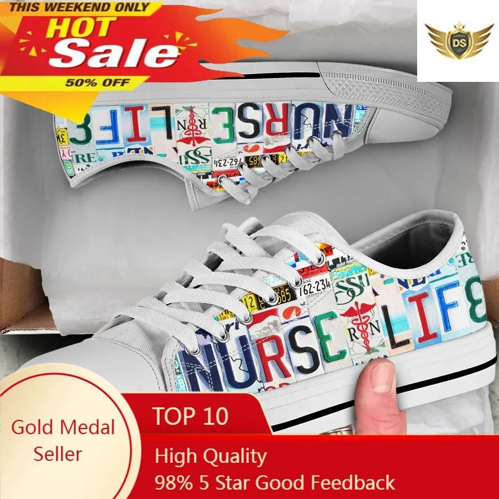 License Plate Nurse Life Kawaii Print Canvas Shoes Fashion Zapatillas Mujer Pink Cute Students Daily Wear Casual Flats