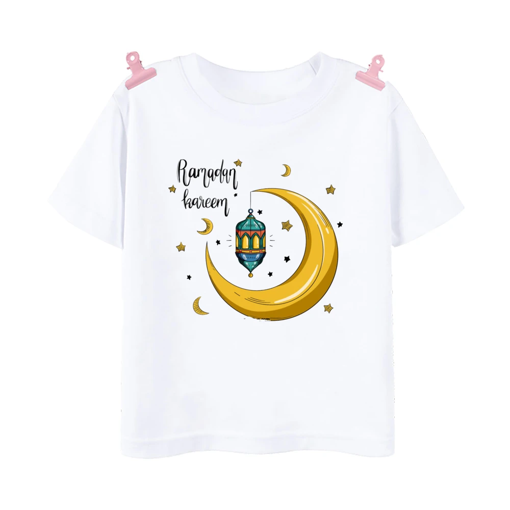 Ramadan Kareem Moon Sater Printed Kids Shirts Eid Mubarak Child T-shirt Islamic Muslim Holiday Outfit Children Short Sleeve Tops 3