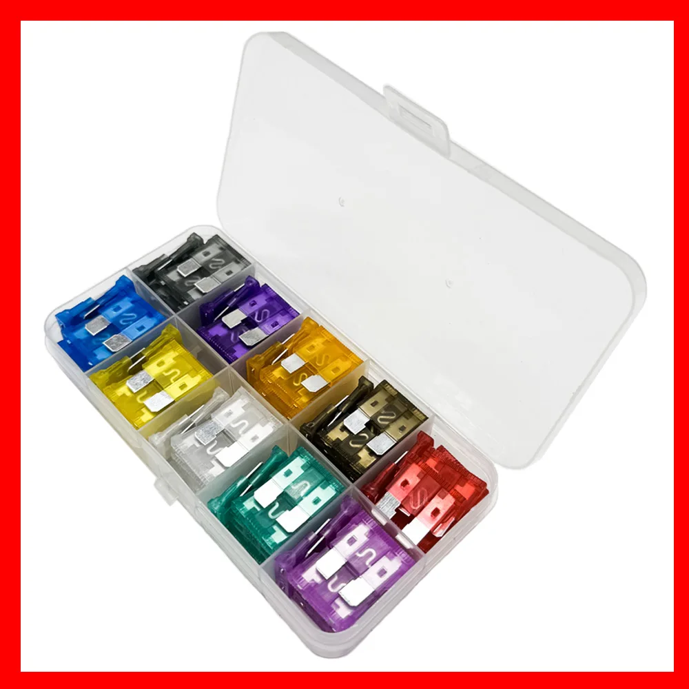 100pcs Car Fuse Assortment Set Profile Middle Size Blade Type Fuse Auto Car Truck 2-35A with Box Clip