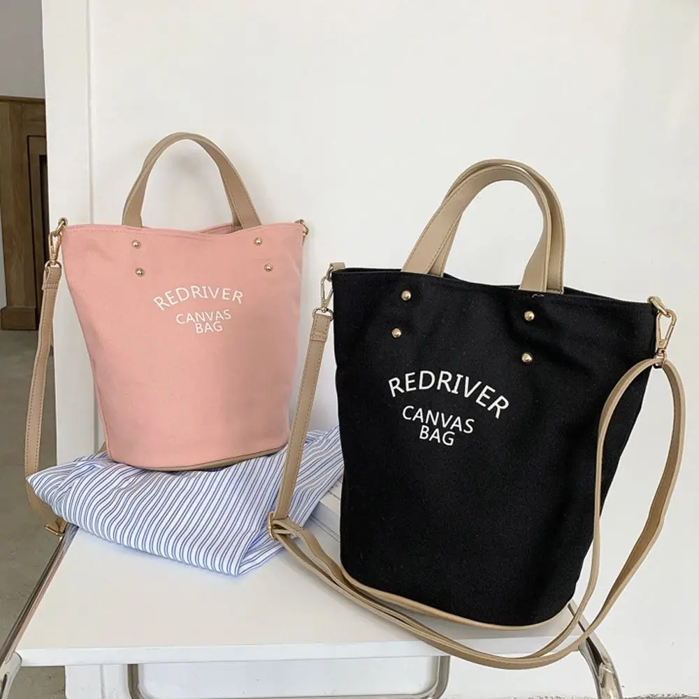 

Print Canvas Bucket Handbag Elegant Leather Strape All-match Ins Shoulder Bag Crossbody Bag Simple Letter Message Bag Female