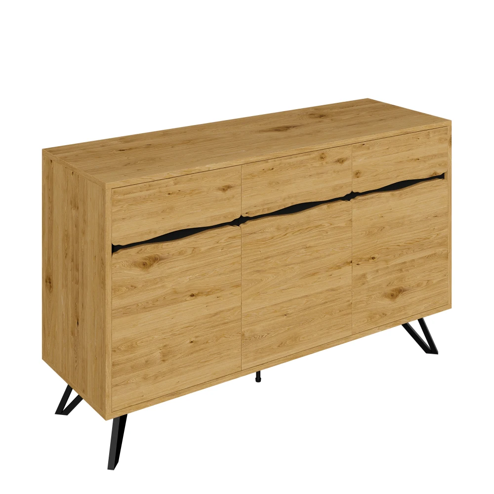 Modernes 3-türiges Holz-Sideboard – großer Stauraum, organisiert Geschirr, Snacks und Alltagsutensilien, elegantes modernes Design – Detail 16