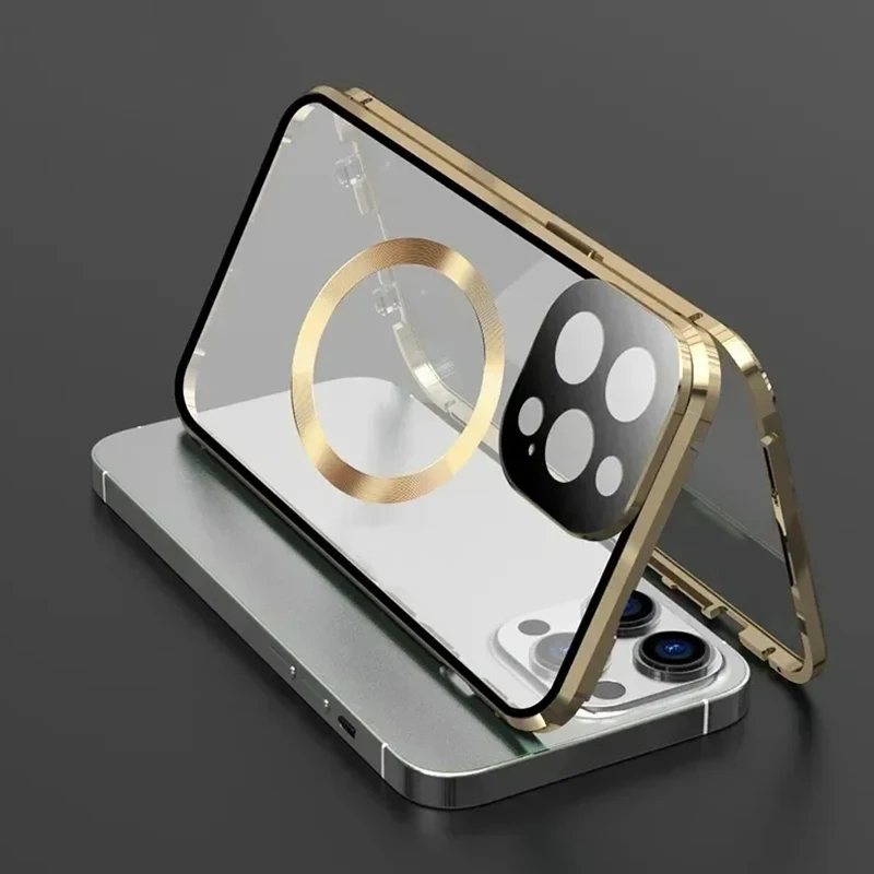 Magnetic Double-Sided Metal Frame Glass Case with 360° Protection
